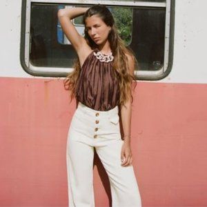 Zara Cropped Wide Leg Pants - Ecru Color NWT